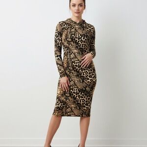 Leopard Print Long Sleeve Hoodie Dress